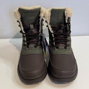 Khombu Mens Tall Winter Thermo Lite Fuzzy Lining Brown Green Boots Size 7